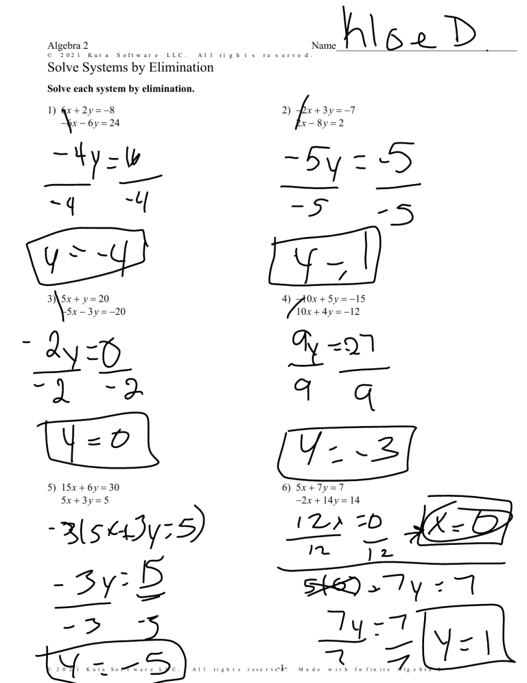 algebra 2 assignment solve each system by elimination