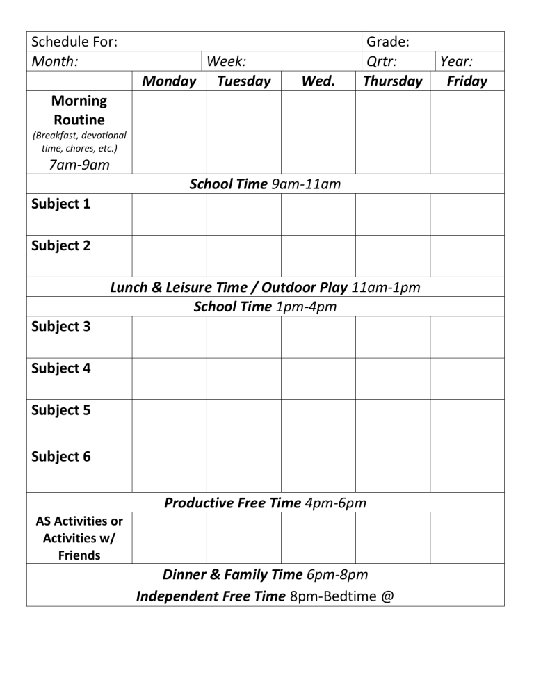 Daily Lessons Schedule