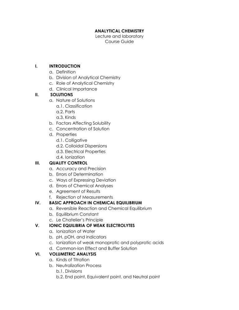 ANALYTICAL CHEMISTRY COURSE GUIDE