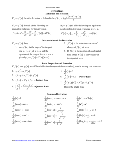 calculus cheat sheet derivatives