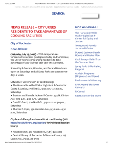 City of Rochester   News Release -- City Urges Residents to Take Advantage of Cooling Facilities