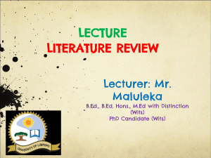 Lecture 1, Literature Review