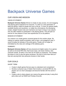 Backpack Universe Games Business plan rough