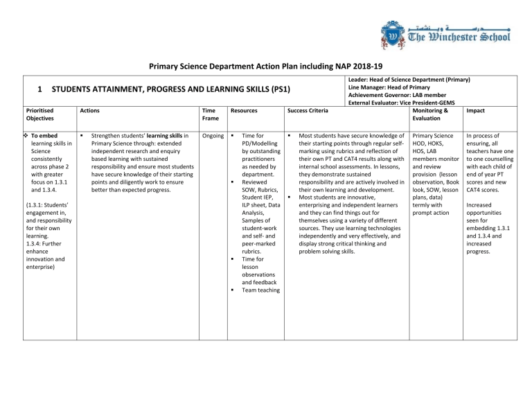 win-nap-science-primary-action-plan-2018-19