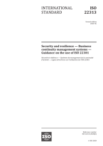 ISO 22313:2020 Security and resilience — Business continuity management systems — Guidance on the use of ISO 22301