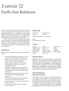 High Level Lab worksheet for Earth-Sun Relations