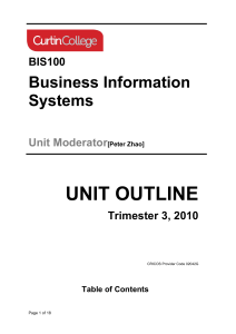 BIS100-Curtin-College-Trimester-3-2010-Unit-Outline
