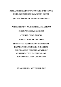 RESEARCH PROJECT ON FACTORS INFLUENCE EMPLOYEES PERFORMANCE IN HOTEL