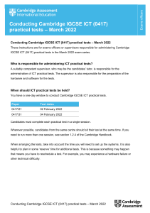 Conducting Cambridge IGCSE ICT (0417) practical tests March 2022