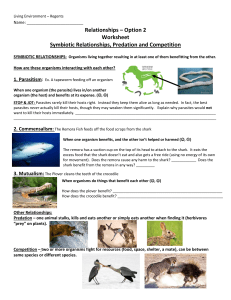 Symbiotic Relationships Predation and Competition Packet