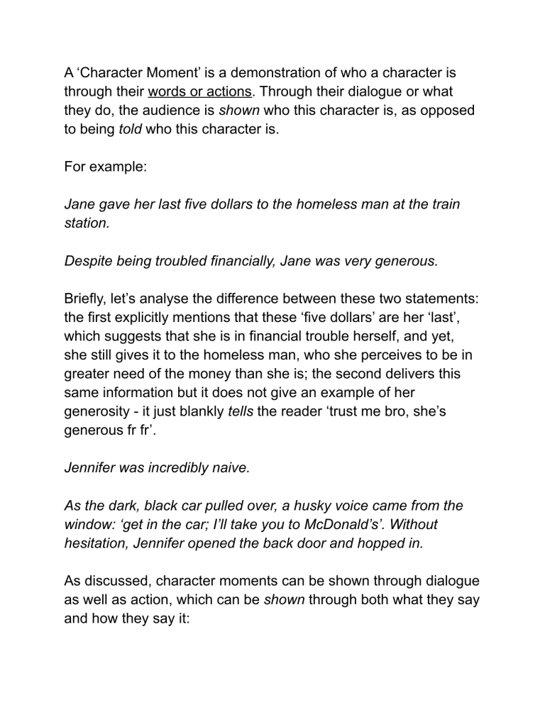 Character Moments An Explanation And Some Examples