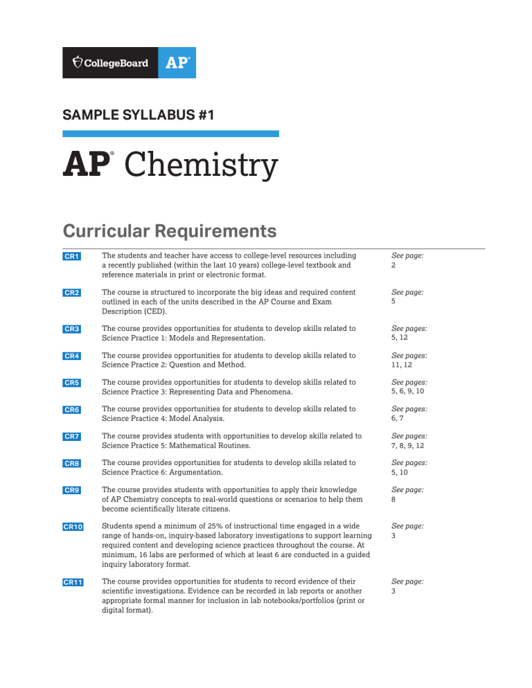 AP Chemistry Syllabus