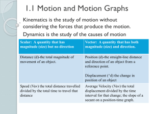 Chapter 1- 1D Kinematic notes Section 1.1 and 1.2 Notes
