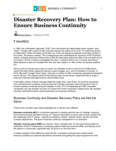 Disaster Recovery Plan-How to Ensure Business Continuity Business 2 Community