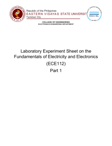 Laboratory Expirement Sheet on the Fundamentals of Electricity and Electronics (ECE 112)