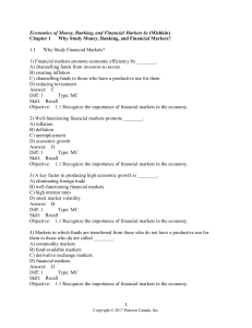 Economics Test Bank: Financial Markets & Banking