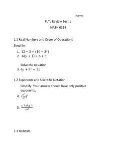 PLTL Review Test 1 Math 0314