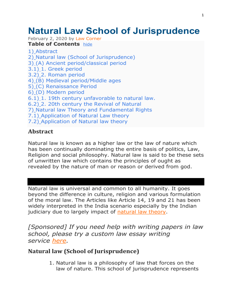 Characteristics Of Natural Law School Of Jurisprudence