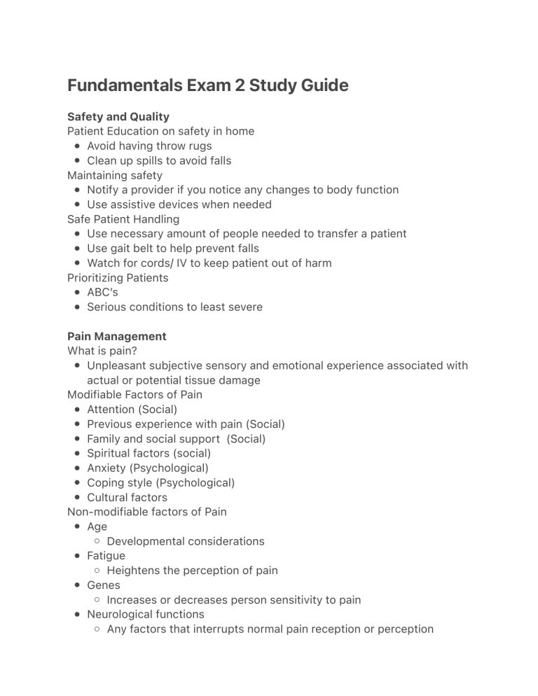 Fundamentals Exam 2 Study Guide