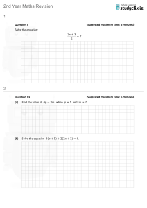 2nd Year Maths Revision Sheet