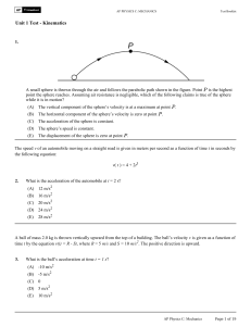 AP Physics C: Mechanics - Kinematics Unit 1 Test