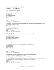 Corporate Finance: Firm Types & Taxation Exam Questions