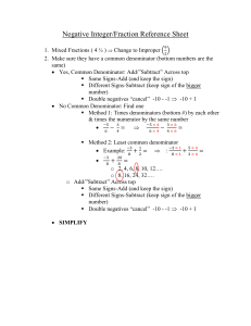 Fraction Integer Reference Sheet