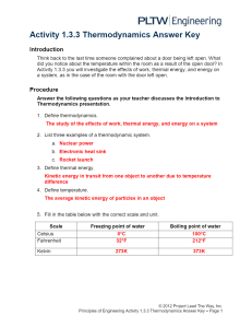 Activity 1.3.3 Thermodynamics Answer Key