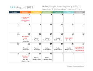 Practice Calendar 2022