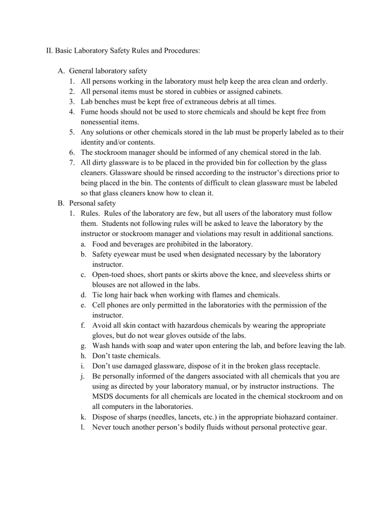 Lab Safety Rules Procedures