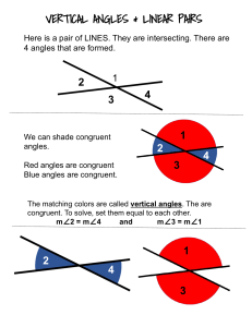 Vertical angles and linear pairs.