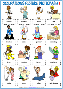 occupations vocabulary esl picture dictionary worksheets for kids