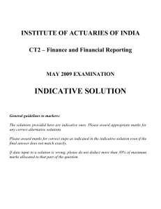 INSTITUTE OF ACTUARIES OF INDIA. CT2 Finance and Financial Reporting MAY 2009 EXAMINATION INDICATIVE SOLUTION