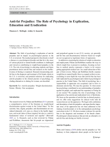 Anti- fat prejudice the role of Psychology in Explication, Education and Eradication