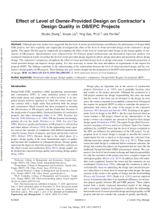 Zhang 2019 Effect of Level of Owner Provided Design on Contractor's Design Quality in DB EPC Projects