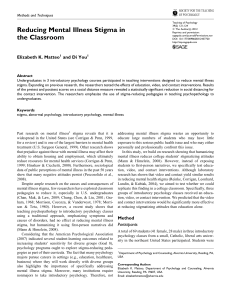 Copy of Matteo & You, 2012; Reducing Mental Illness Stigma in the Classroom 