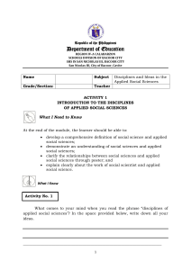 Quarter 1 Week 1 - Discipline and Ideas in the Applied Social Sciences