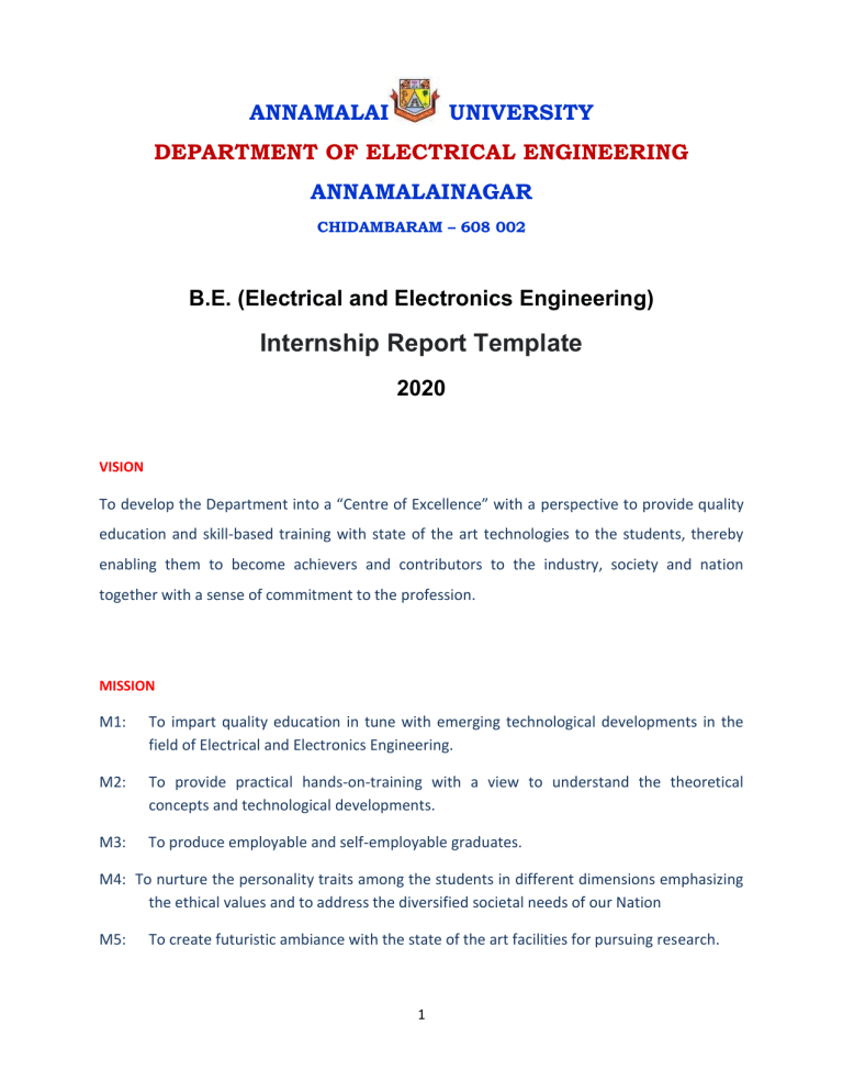 B.E (EEE) Internship Report TEmplate