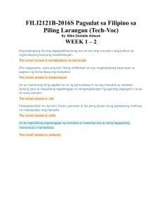 FILI2121B Pagsulat sa Filipino sa Piling Larangan (Tech-Voc) WEEK 1-10 WEWOOOO