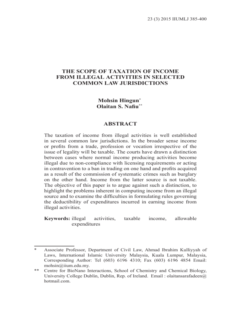 THE SCOPE OF TAXATION OF INCOME FROM ILLEGAL ACTIVITIES IN SELECTED 