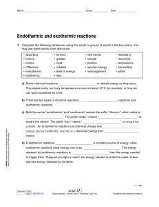 Endothermic vs. exothermic worksheet 