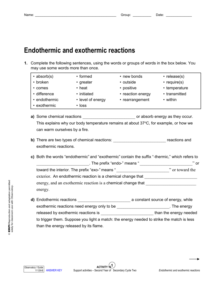 Endothermic And Exothermic Reaction Worksheet Kid Wor - vrogue.co