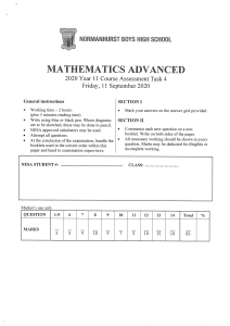 2020 Yr 11 Mathematics Advanced Task 4 Solutions
