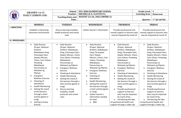 DLL ENGLISH 5 Q1 W1