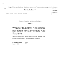 Wonder Bubbles  Nonfiction Research for Elementary Age Students