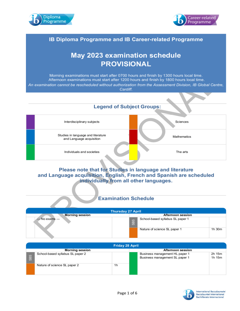 May 2023 exam schedule provisional en May 2023 exam schedule provisional en