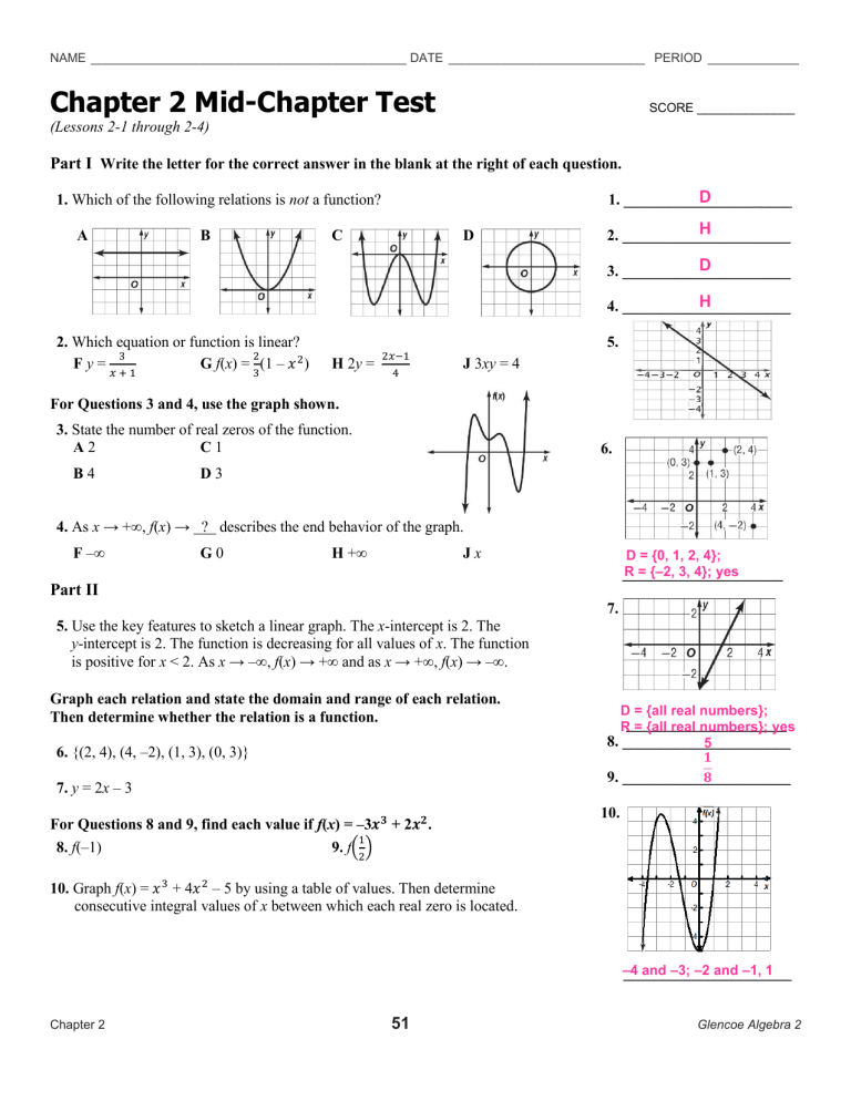 Chapter 2 Mid Chapter Test With Answer 