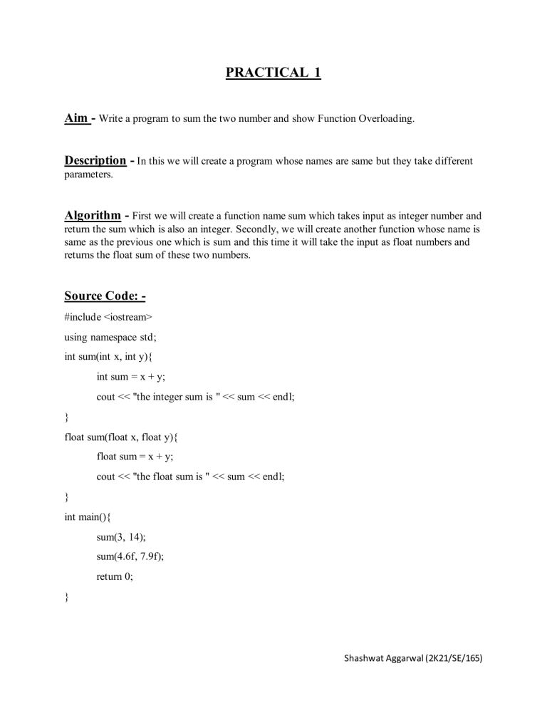 C++ Programming Lab Report: Function Overloading & More