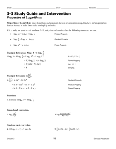 Study Guide and Intervention lesson 3-3 Properties of Logarithms