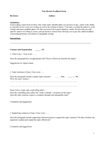 Paragraph Writing Peer Review Feedback Form 